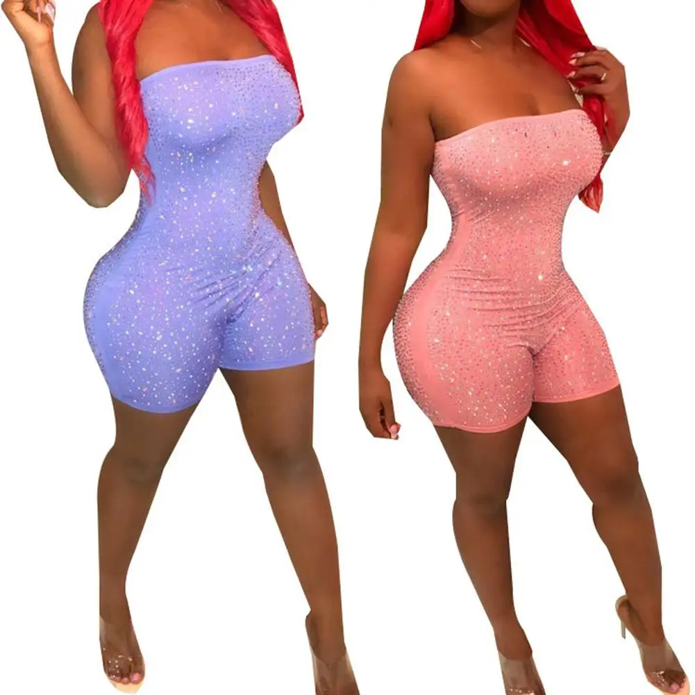 Сексуальный женский комбинезон без бретелек обернутый на груди стразы