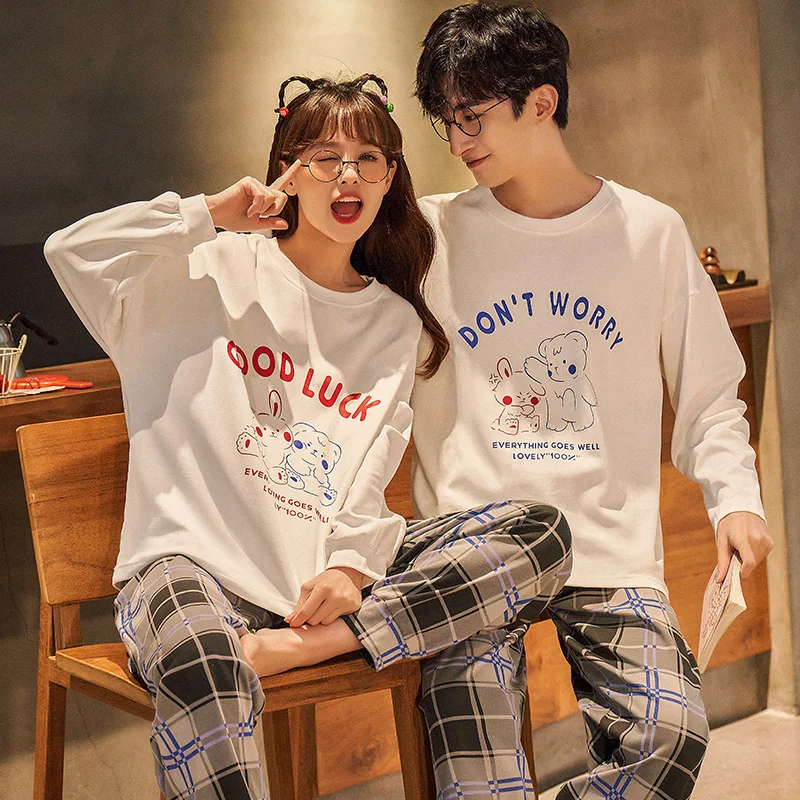 Новинка осенне-зимние пижамные комплекты из чистого хлопка для пар брюки