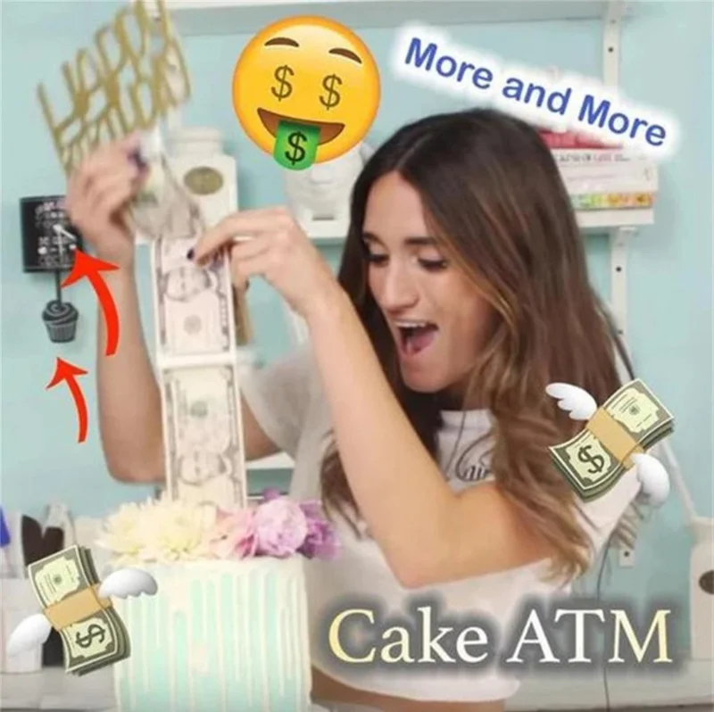 Cake ATM NEW Surprise Making Toy ATM-Happy Birthday Topper Money Box Funny Kids Gifts Organ Artifact | Дом и сад