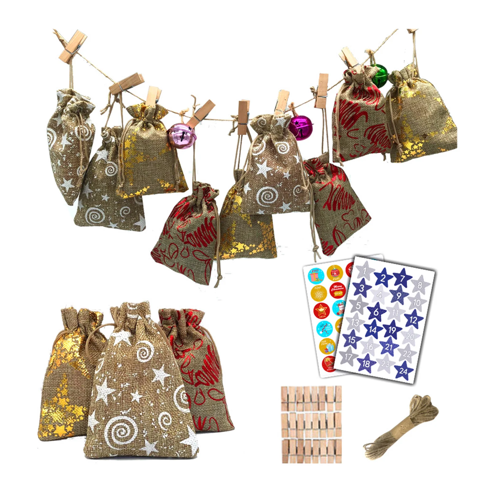 

Christmas Candy Burlap Bag Set DIY Advent Calendar Bags Garland Kit Christmas Decorations For Home Drawstring Bag Candy Storage