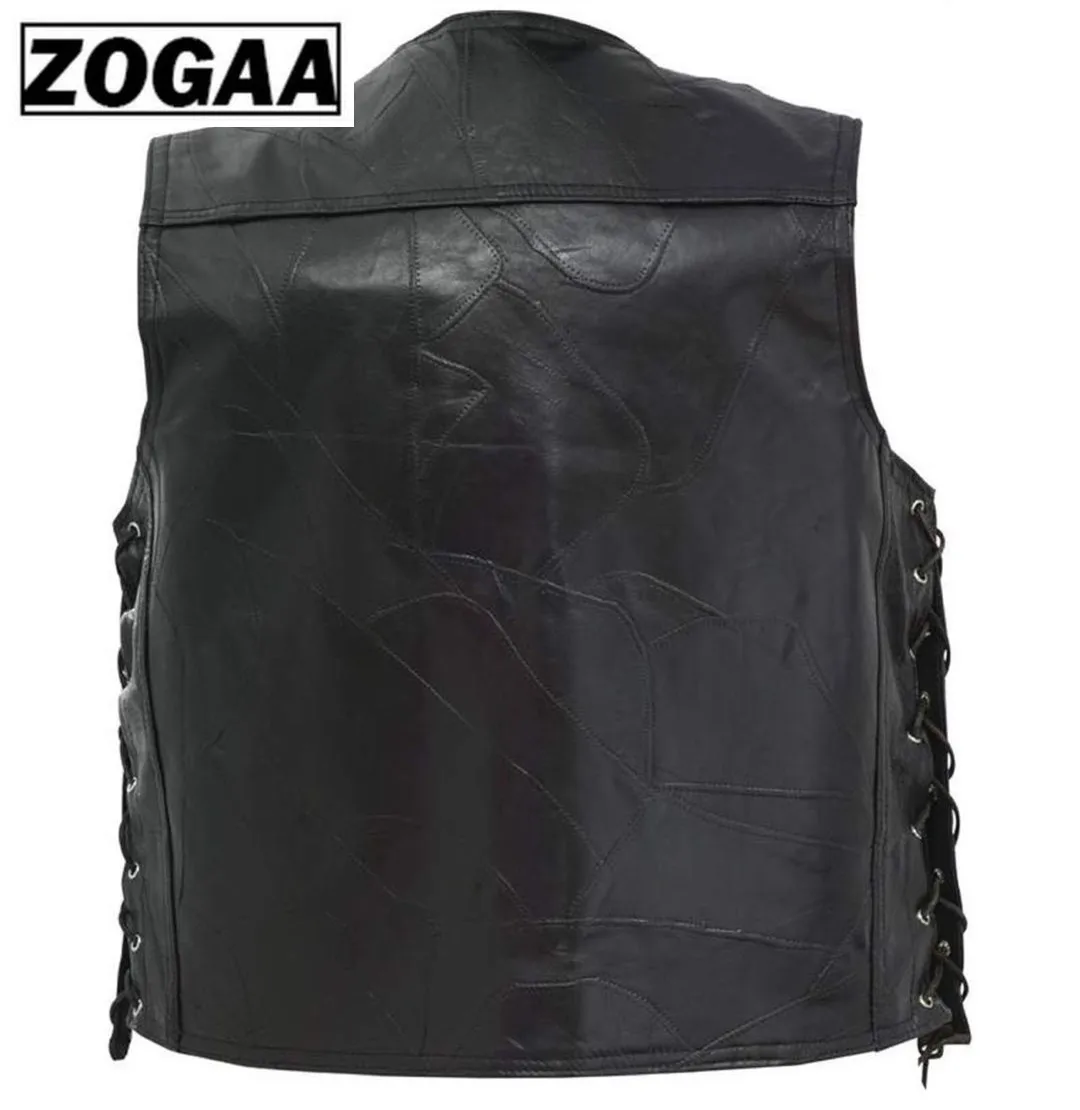 Мужской жилет черная куртка байкера из натуральной кожи мотоциклетная рок без