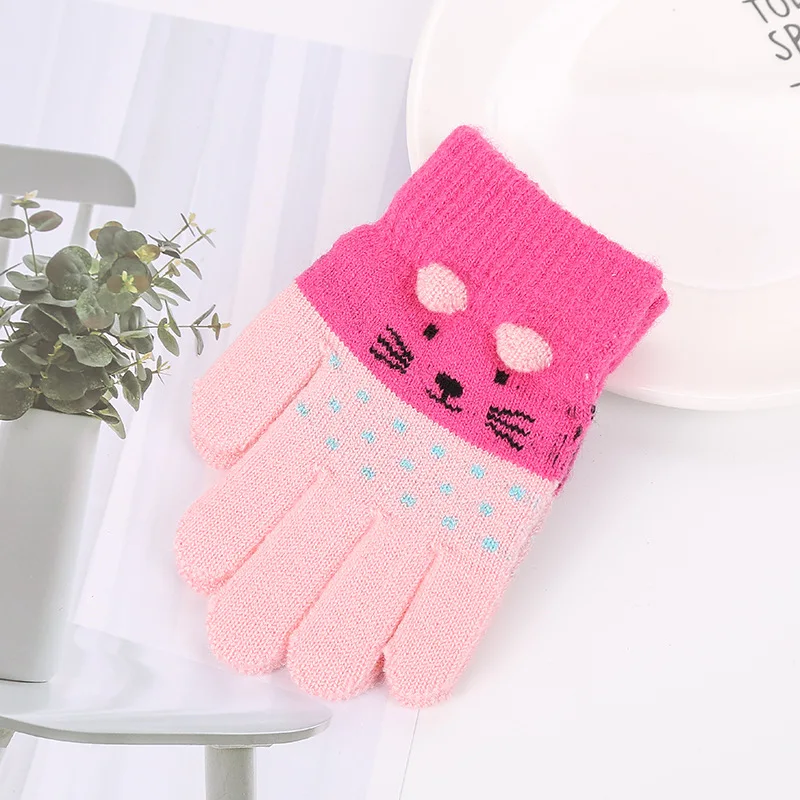 

Cute Cartoon Cat Girls Gloves Winter Thick Knit Boys Kids Newborn Mittens Children Keep Finger Warm Gloves For Baby Warm Gloves