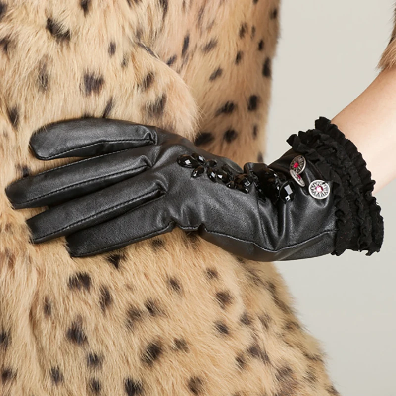 Зимние женские перчатки из натуральной кожи модные мягкие теплые кожаные для