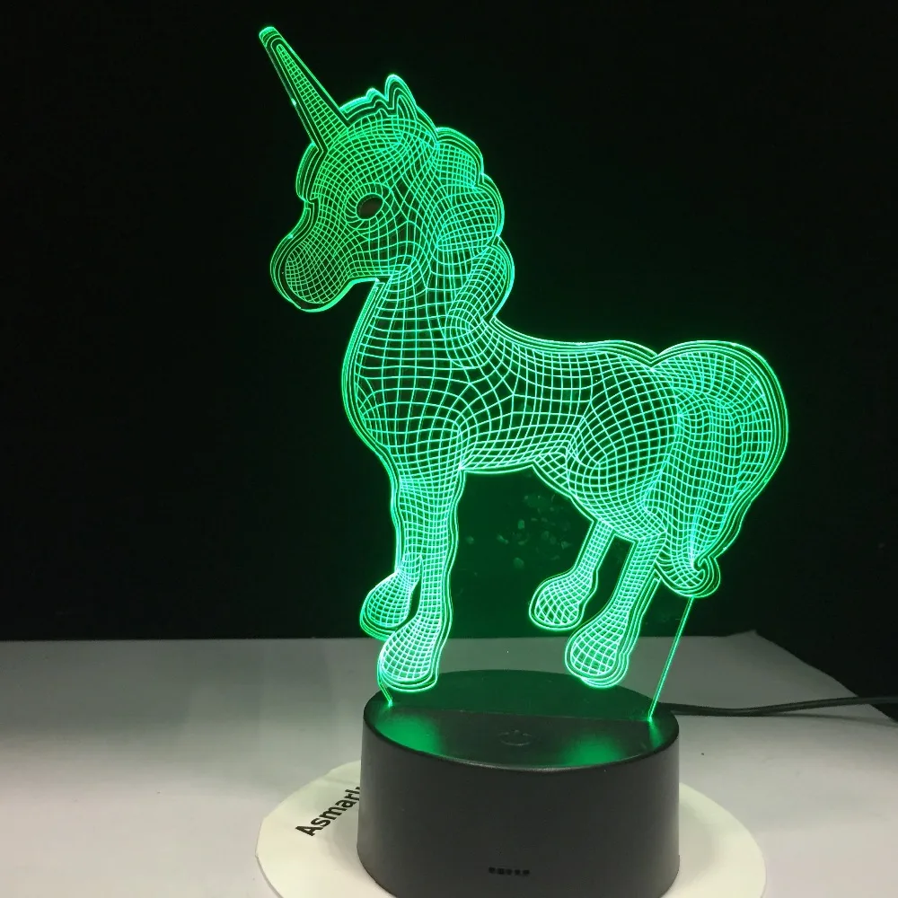 Животное милый Единорог Лошадь 3D светодиодный светильник ночник многоцветные RGBW