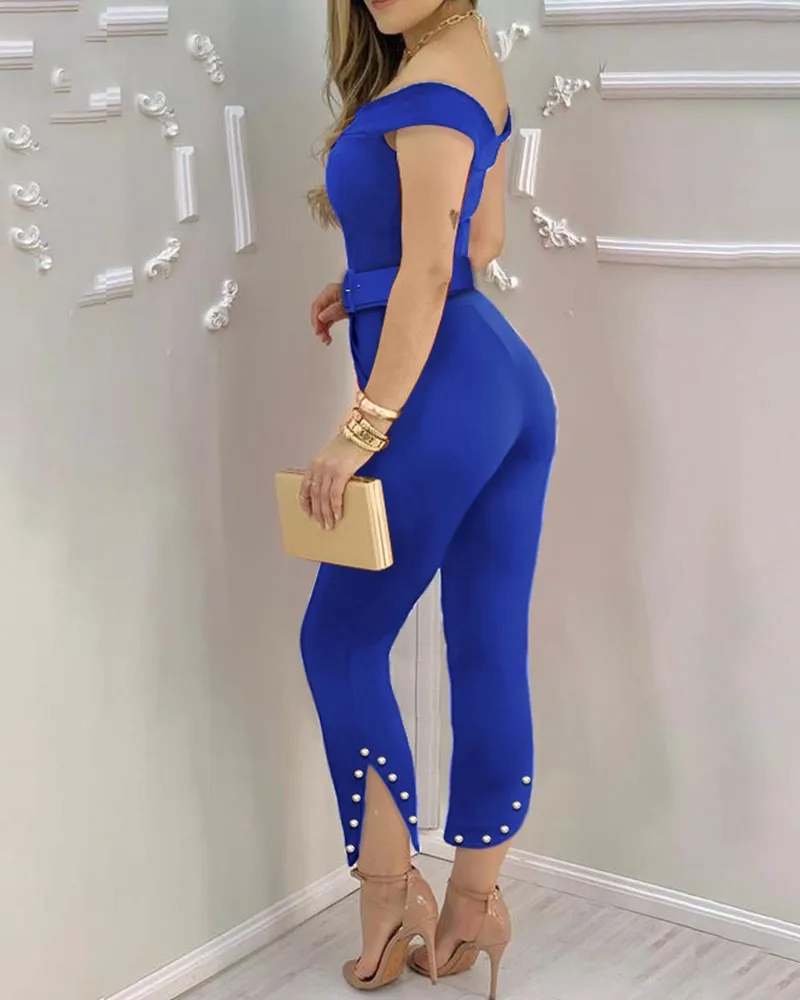 

Sexy Off Shoulder Beaded Slit Jumpsuit Women