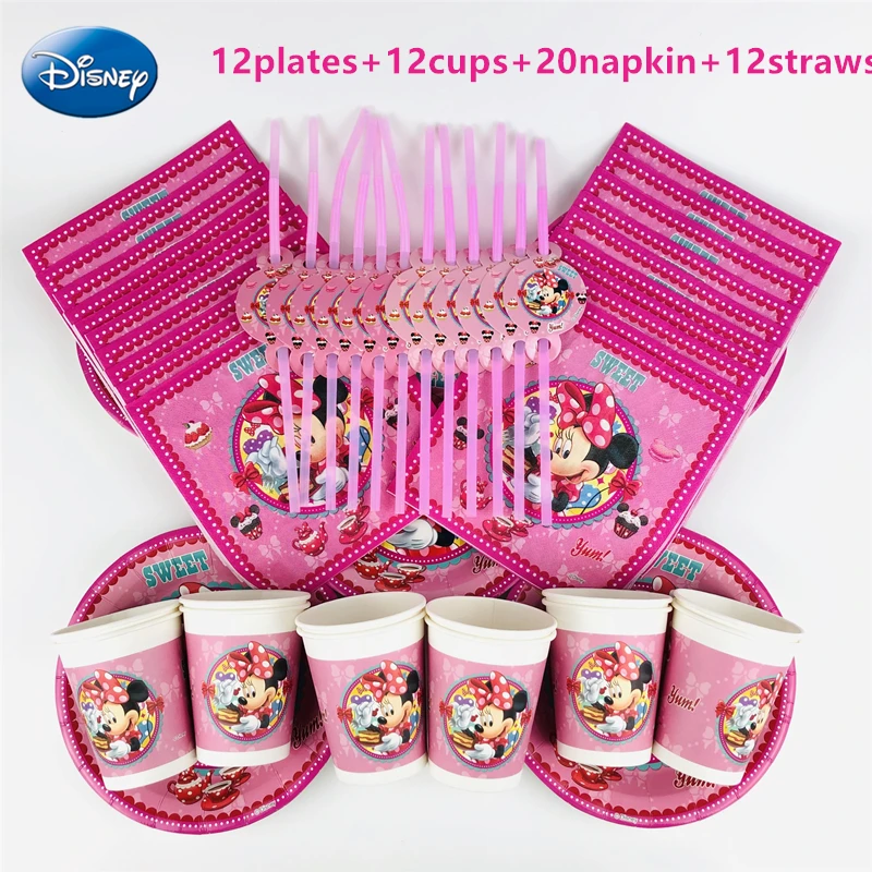 Горячая Распродажа 56 шт. Disney Минни Мышь одноразовая посуда для маленькой девочки