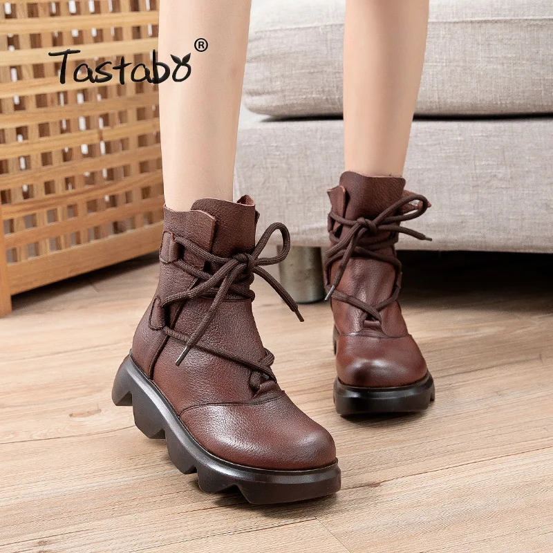 

Женские ботильоны на шнуровке; Повседневная обувь на плоской подошве; Однотонные винтажные черные модные ботинки с круглым носком; 8719