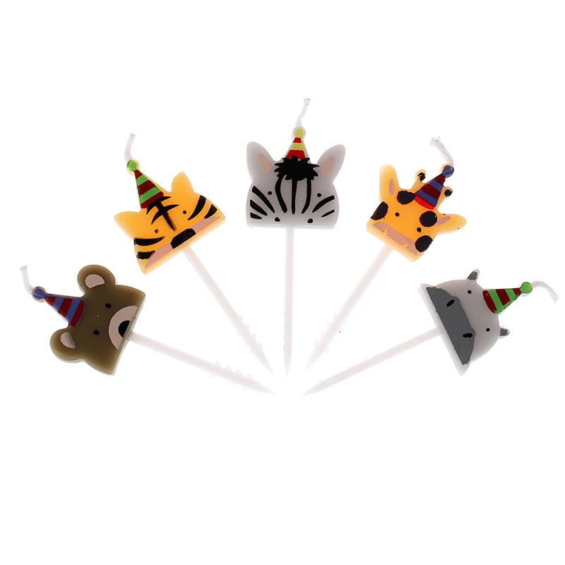 5 шт. милые животные свечи торт Топпер Вечеринка зоопарк животное день рождения