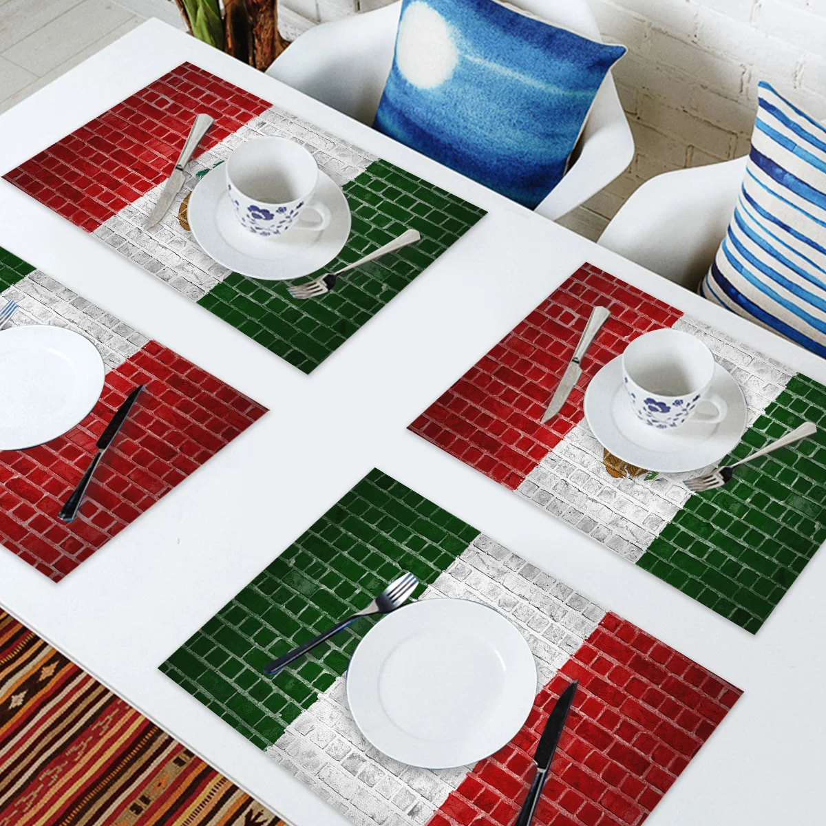 Portuguese Flag Wall Tile Pattern Table Mat Kitchen Decoration Placemat Napkin For Wedding Dining Accessories | Дом и сад