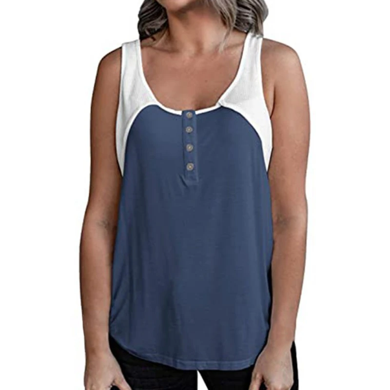 

2021 Sleeveless Top Summer Tank Tops Women Casual Solid Slim Tanks Button O Neck Soft Tee Shirts Women Clothes Female Tank