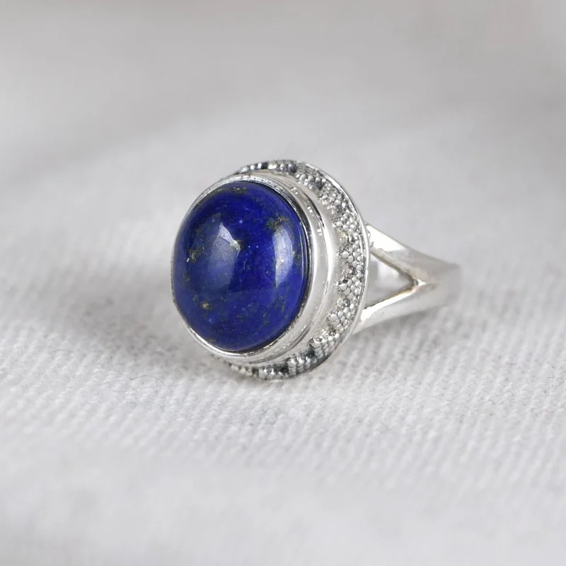 

FNJ 925 Silver Ring for Women Jewelry 100% Original Pure S925 Sterling Silver Rings Natural Lapis Lazuli