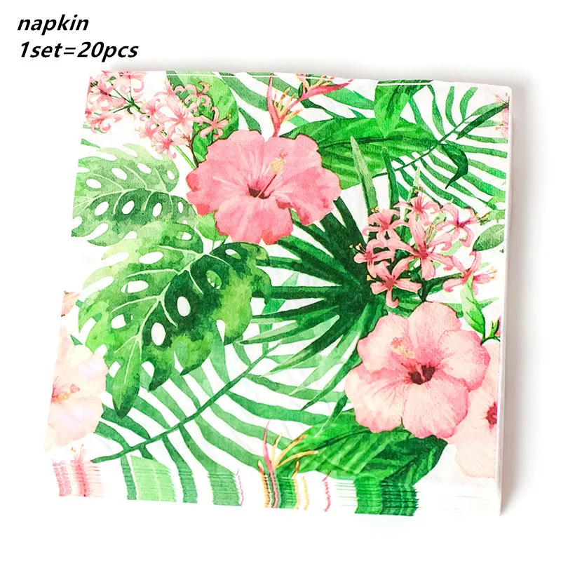 napkin 20pcs Гавайская летняя одноразовая посуда для дня рождения Фламинго Пальмовые Листья бумажная салфетка под тарелку кружку тропические Свадебные вечерние мероприятия - Цвет: napkin 20pcs