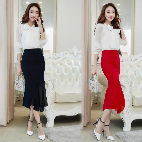 3XL 4XL 5XL fashion patchwork chiffon Women's skirts Pack hip medium long ladies skirt plus size high waist female RQ190 | Женская