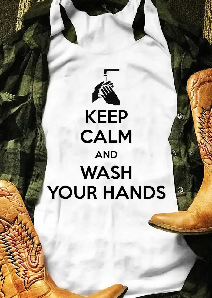 Женская майка из 100% хлопка без рукавов с надписью Keep Calm And Wash Your Hands|Майки| |