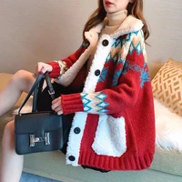 christmas sweater cardigan women thickened winter 2020 loose knitted coat pull femme jumper sueter mujer truien dames turtleneck