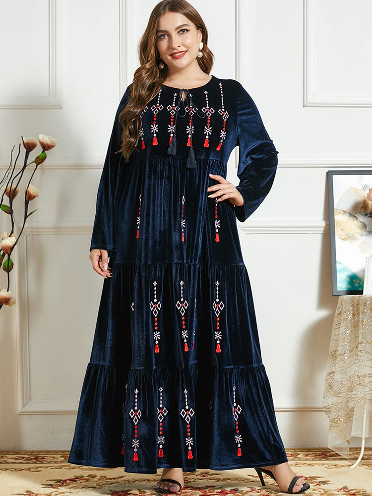 Eid зимние Бархатные платья для женщин Abaya Дубай пакистанский Турция Ислам Арабский мусульманский хиджаб платье длинное платье морокко