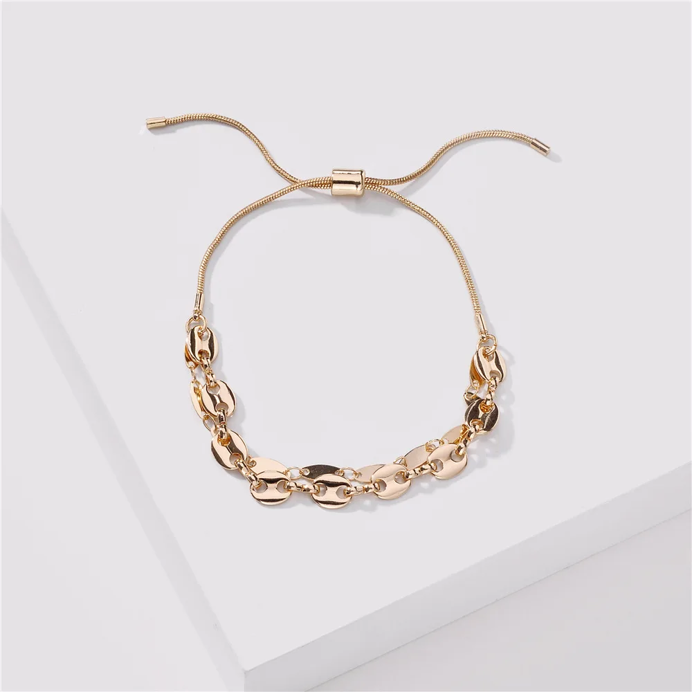 

Gold Color Double Layered Metal Curb Chain Link Bracelets for Women