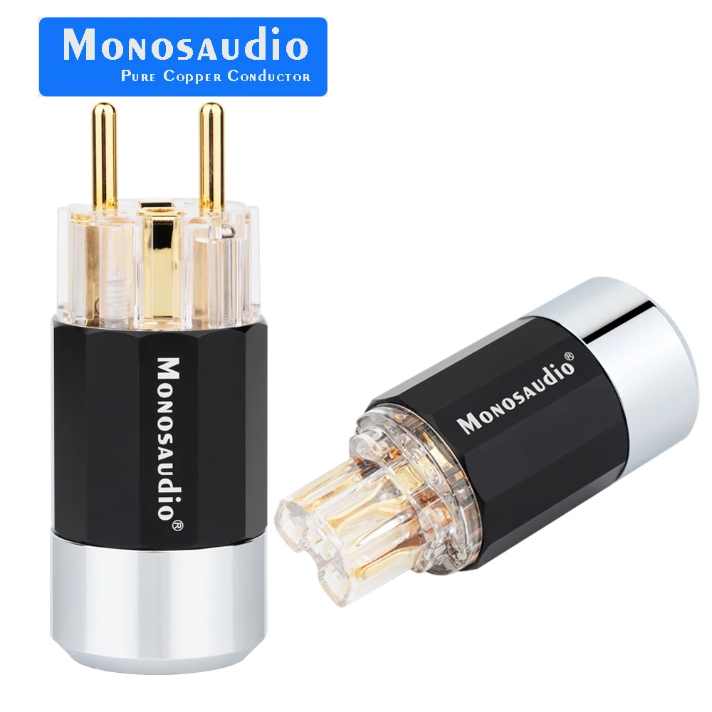 Monosaudio E109G/F109G 99.99% Pure Copper EU Plug Type Schuko Power Plug Pure Copper Eu version Power Connector HIFI Power cable