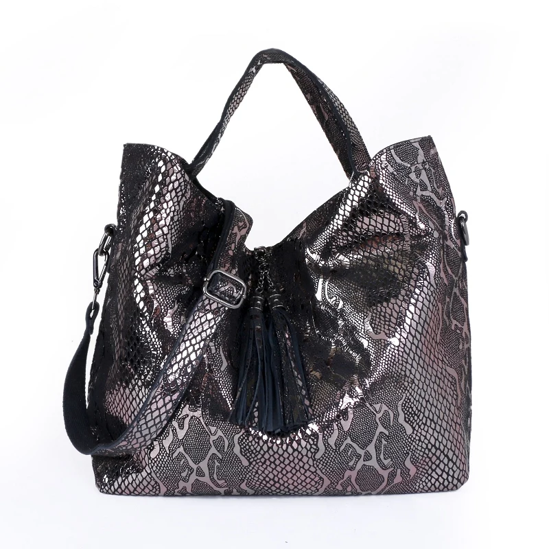 Women Genuine Leather Messenger Bag Shoulder Bag Large Female Totes Handbag Fashion Serpentine Pattern Bag Crossbody Bag Purse