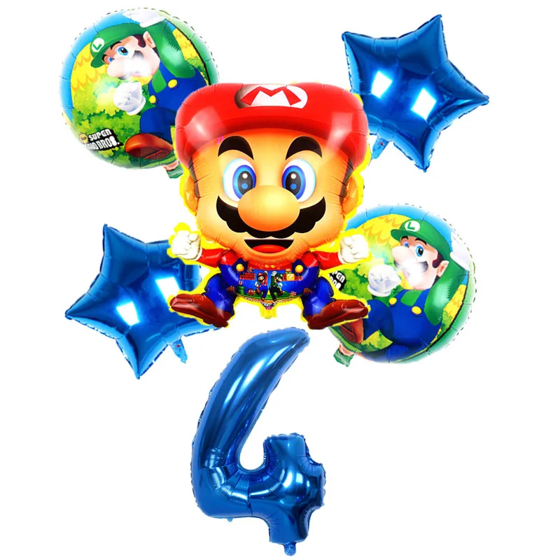 

6pcs/set Super Mario Birthday Balloon Package Mario Anime Character Digital Aluminum Film Balloon Holiday Dress Up Birthday Gift