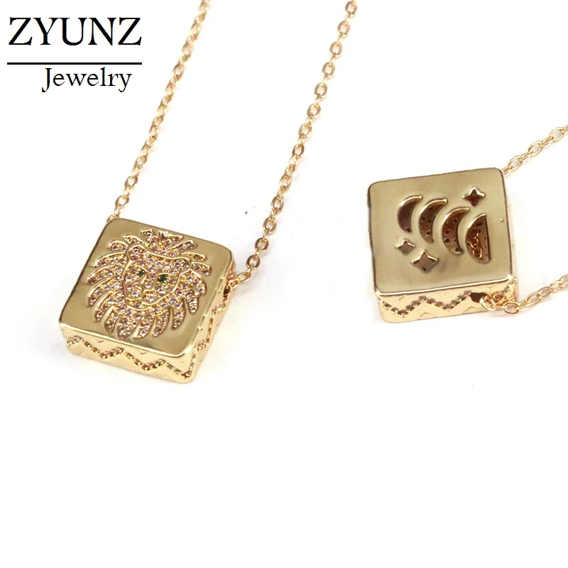 

4PCS, Punk Style Statement Metal Gold Color Chain Necklaces Lion Pattern Square Pendant Necklace For Women Men Party Jewelry