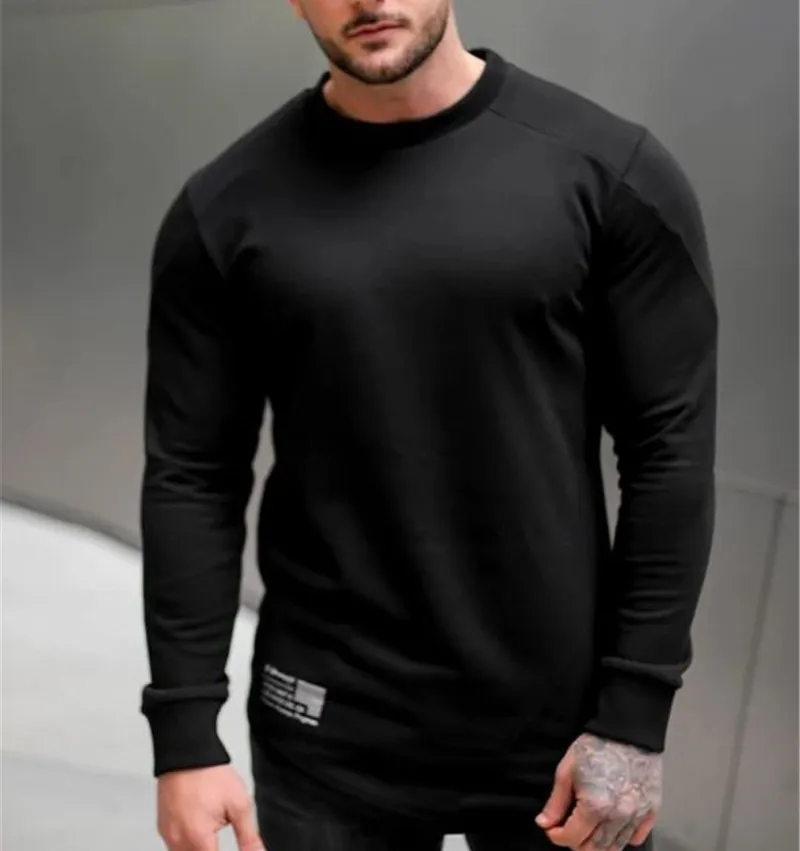 Мужская хлопковая толстовка с длинным рукавом для фитнеса бодибилдинга