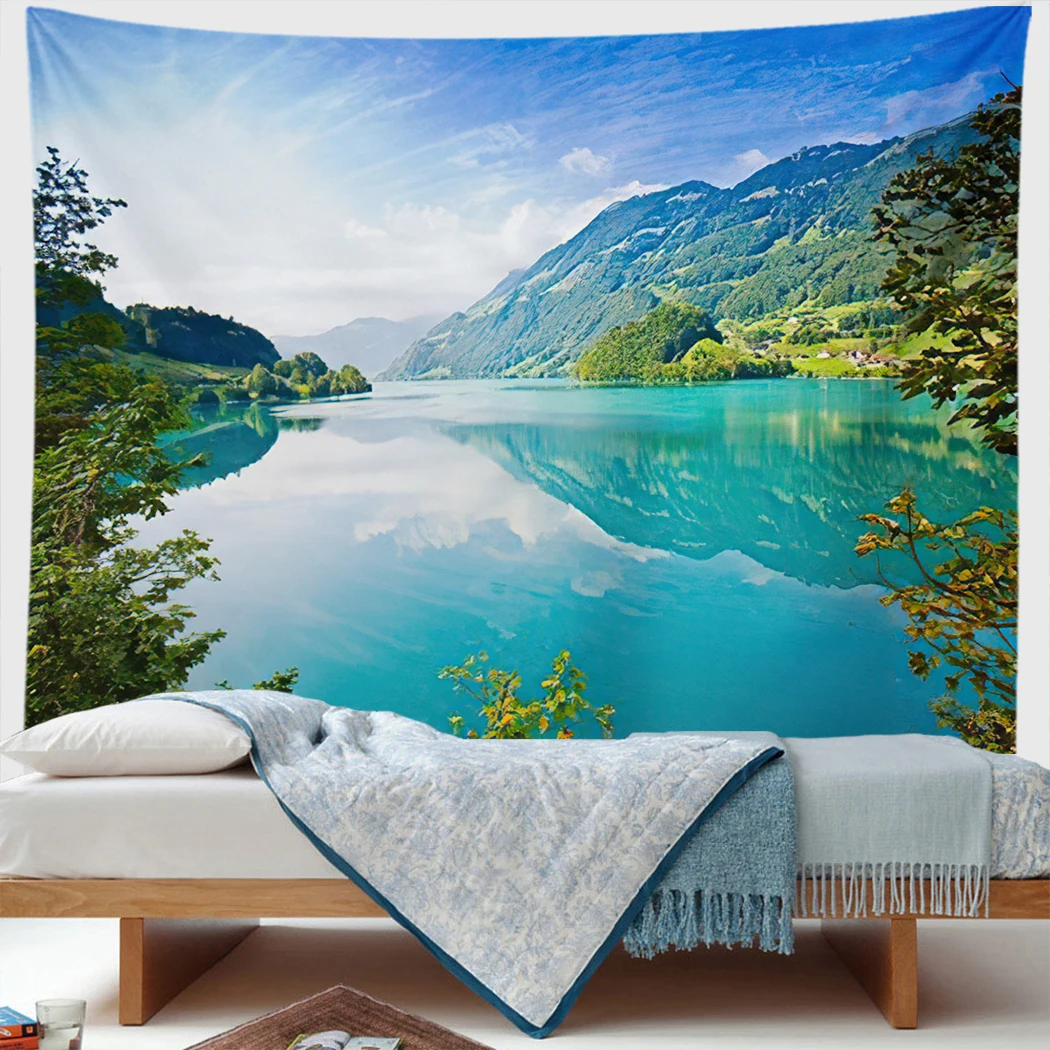 

Fancy Lake Maple Mountain Pine Trees Tapestry Natural Landscape Modern Art Wall Hanging Boho Home Decor Picnic Mat Carpet Gifts