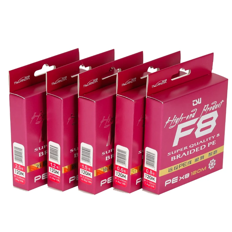 

TSURINOYA F8 8 Braid Fishing Line 120m Multifilament PE line 8 Strands Japan High Strength Smooth 11-45LB Fishing Wire