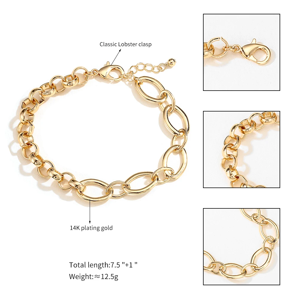 

Ascona Punk Gold Cuban Link Chain Bracelet For Women 2021 Hiphop Thick Chunky Charm T-Bar Bracelets Bangles Jewelry Gift