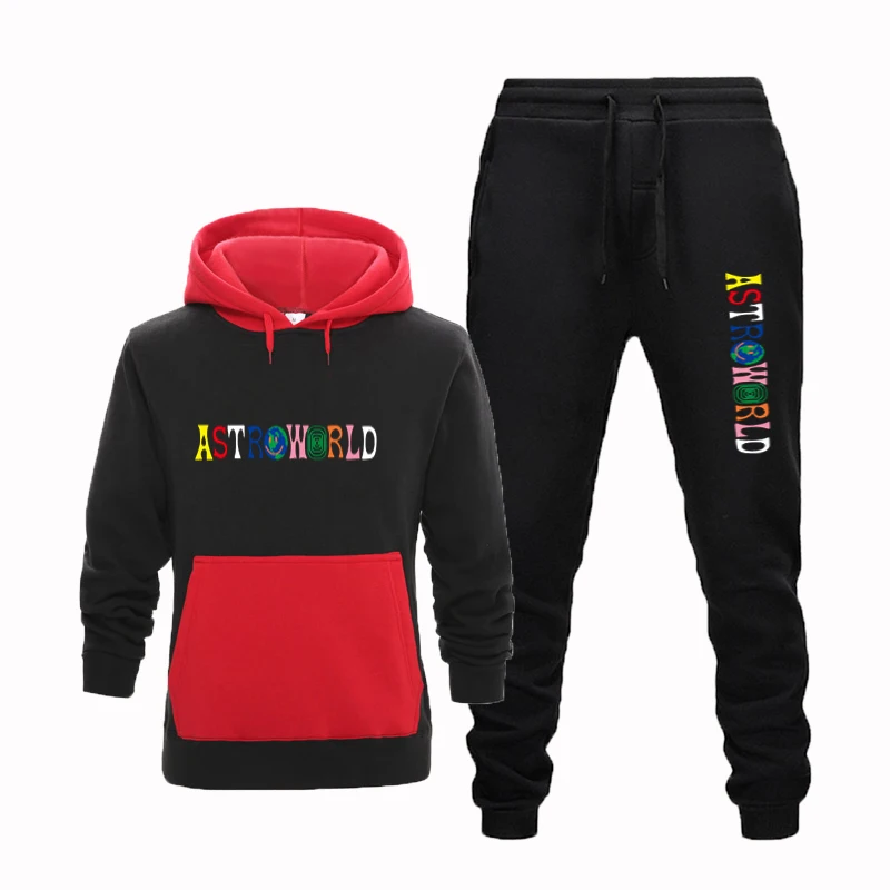

Men Casual Printed TRAVIS SCOTT ASTROWORLD Hooded Sweatshirt Sports Top + Fashion Guard Pants Set 2020