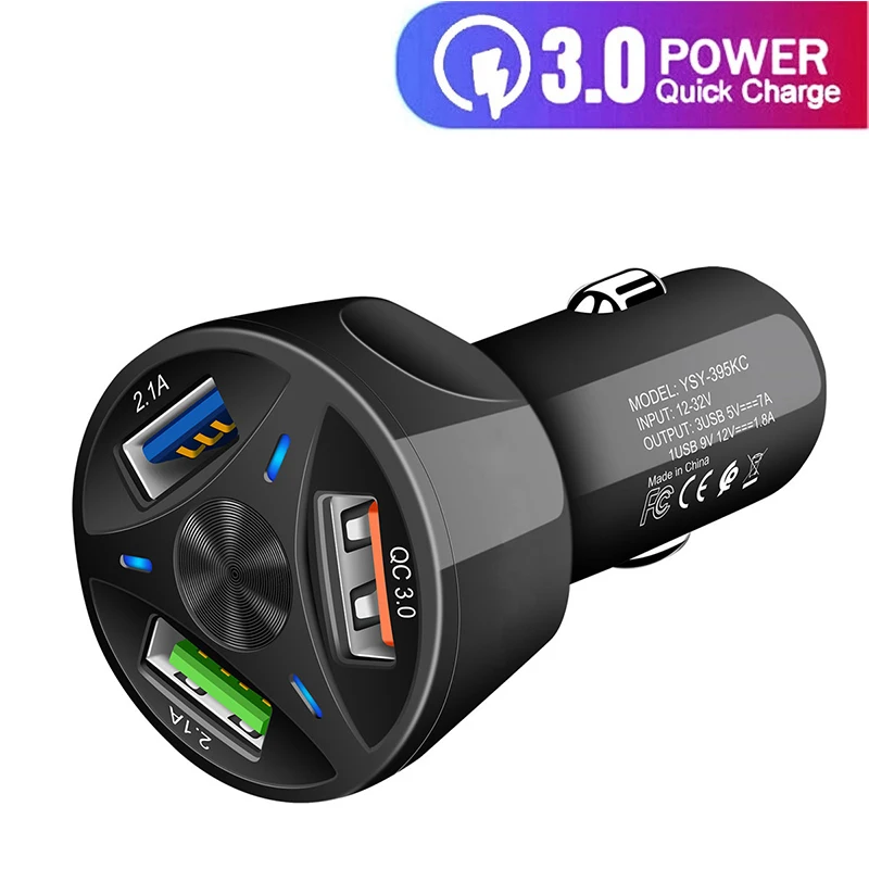 

3 USB Car Charger Quick Charge 3.0 For Samsung S10 Xiaomi Car-Charger Fast Charging For iPhone 11 8 QC 3.0 Mobile Phone Chargers