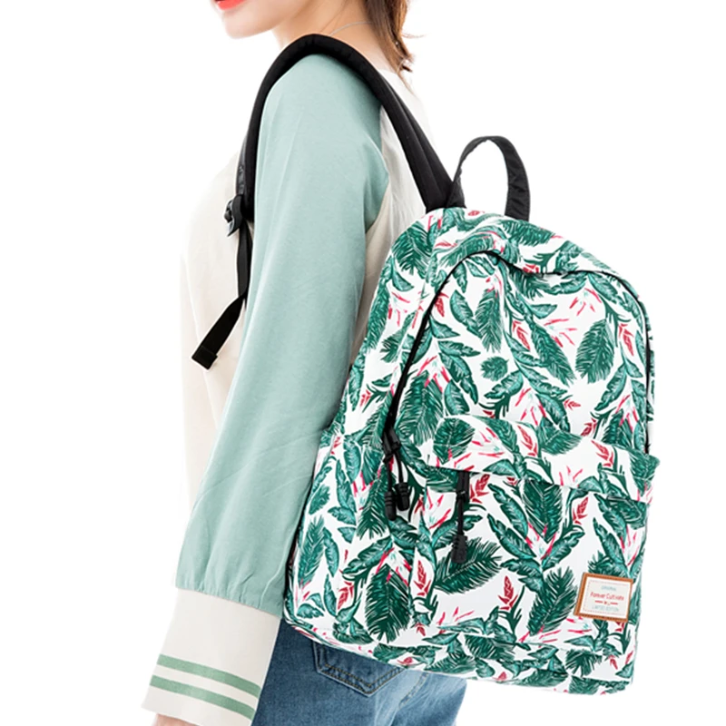 Женский рюкзак с принтом зеленого листа Большая вместительная сумка на плечо