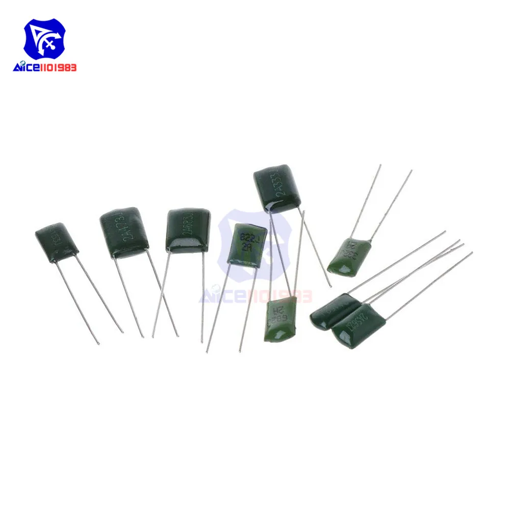 Diymore 180 шт./лот 18 значений Полиэфирные пленочные конденсаторы 63-630 в набор различных конденсаторов