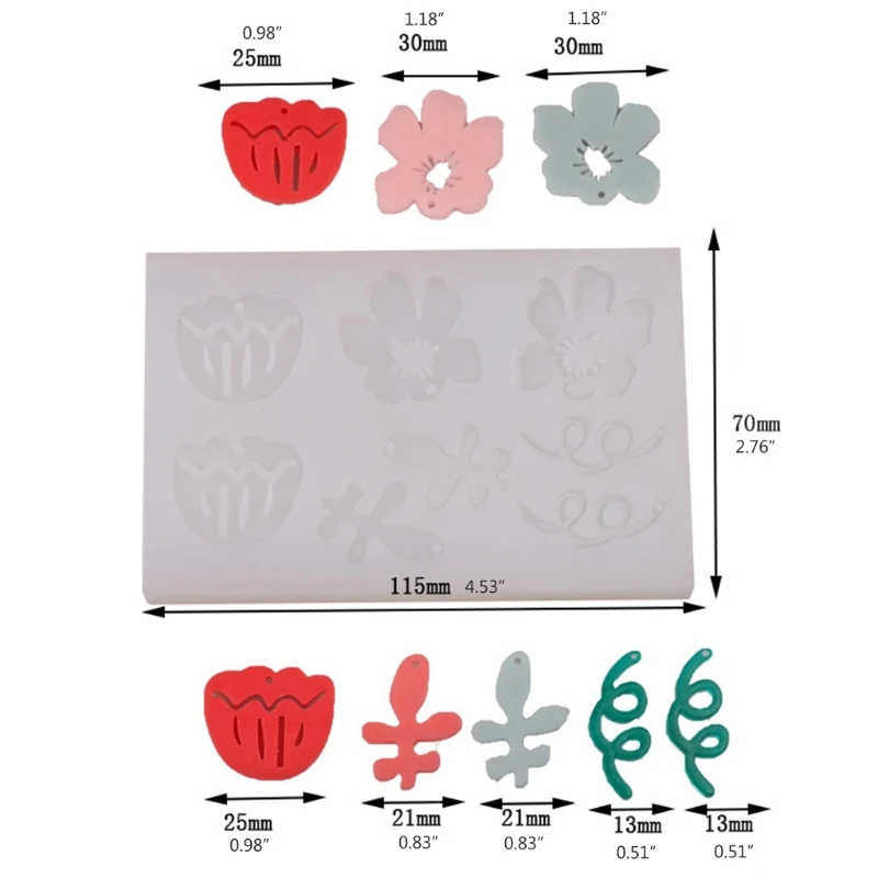 

B36D Flower Keychain Earring Combination Earring Mold Epoxy Resin Jewelry Mold Resin Casting Pendant Mold Suitable for Diy