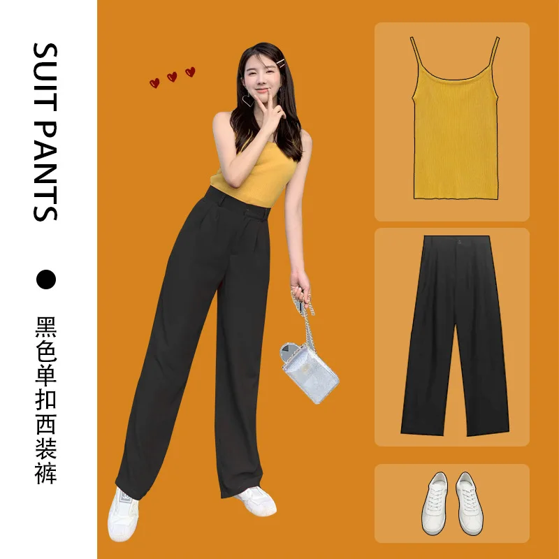 

2020 Fashion Straight Suit Women Pants High Waist Casual Office Lady Pants Full Length Wide Leg Loose Female Black Mom Trousers