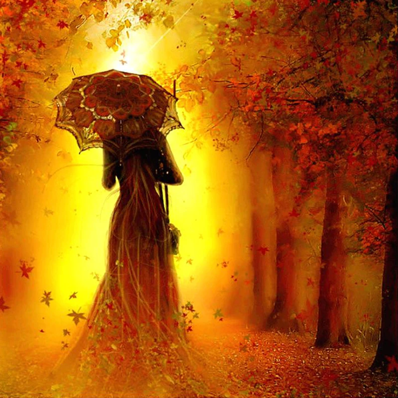 Новая Алмазная вышивка полная круглая картина красивая Осенняя дамская