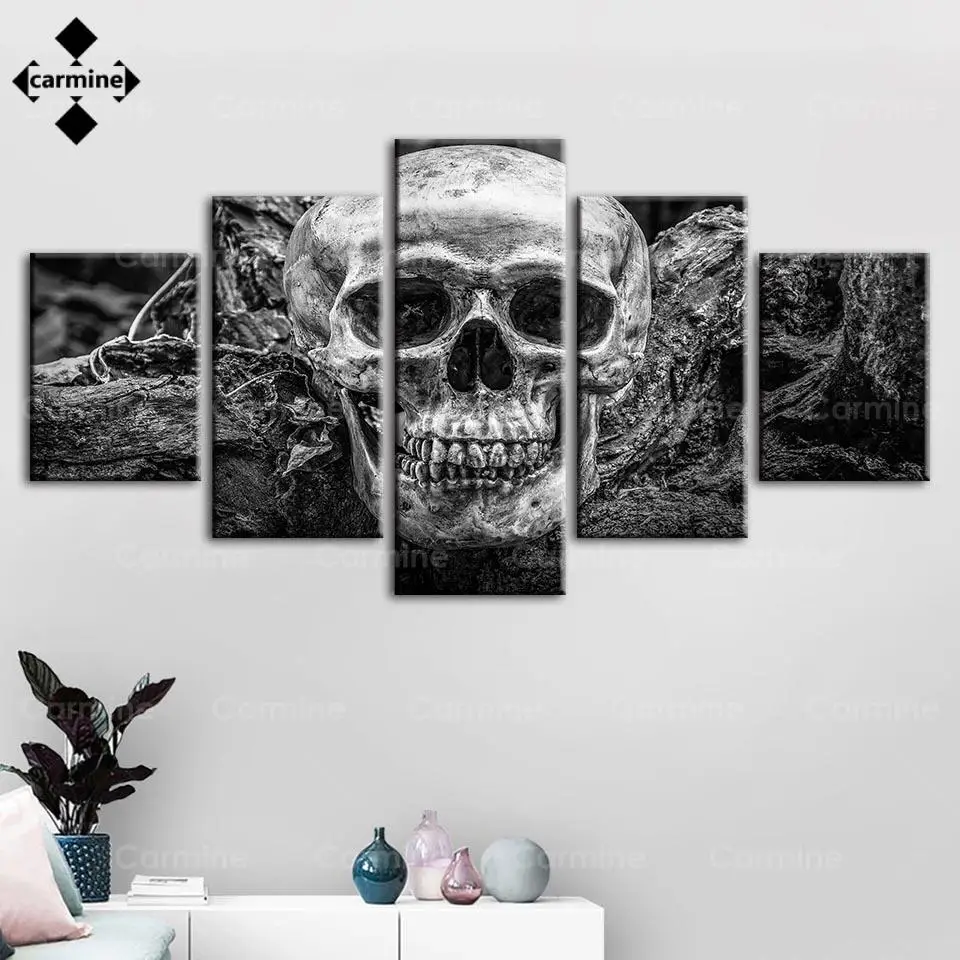 

Скелет холст картина Черный и белый Wall Art плакат и картина из 5 частей с принтом бескаркасные абстрактные Печать на холсте картина для домашн...