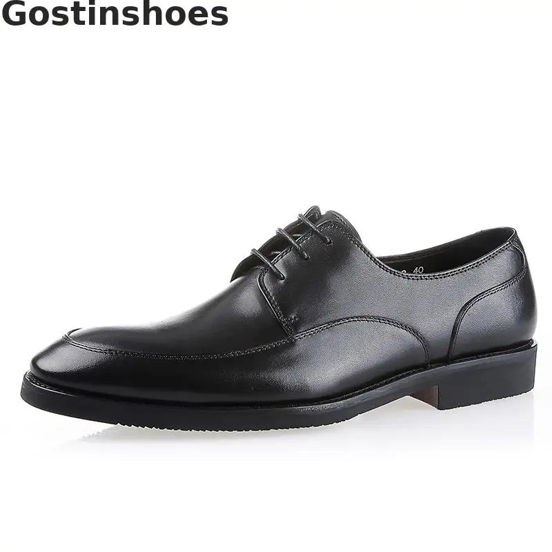 Мужские туфли в стиле Дерби черные модельные из натуральной коровьей кожи на