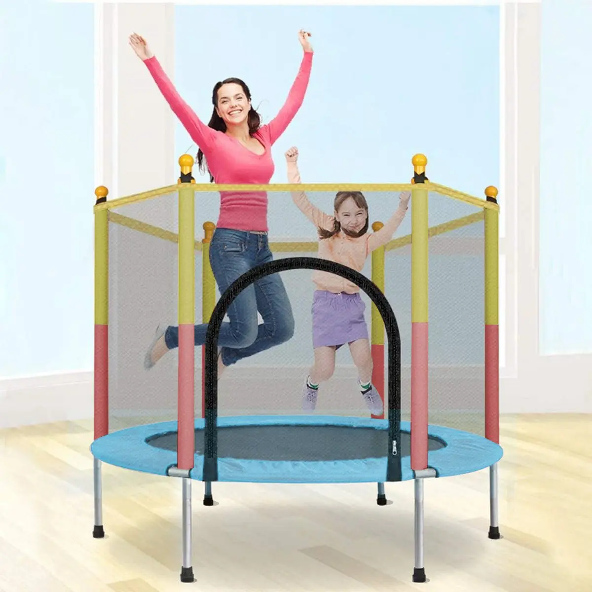 

1.4M Round Indoor Trampoline with Protection Net Jumping Bed Outdoor Trampolines Exercise Bed Fitness Equipment Adult Children