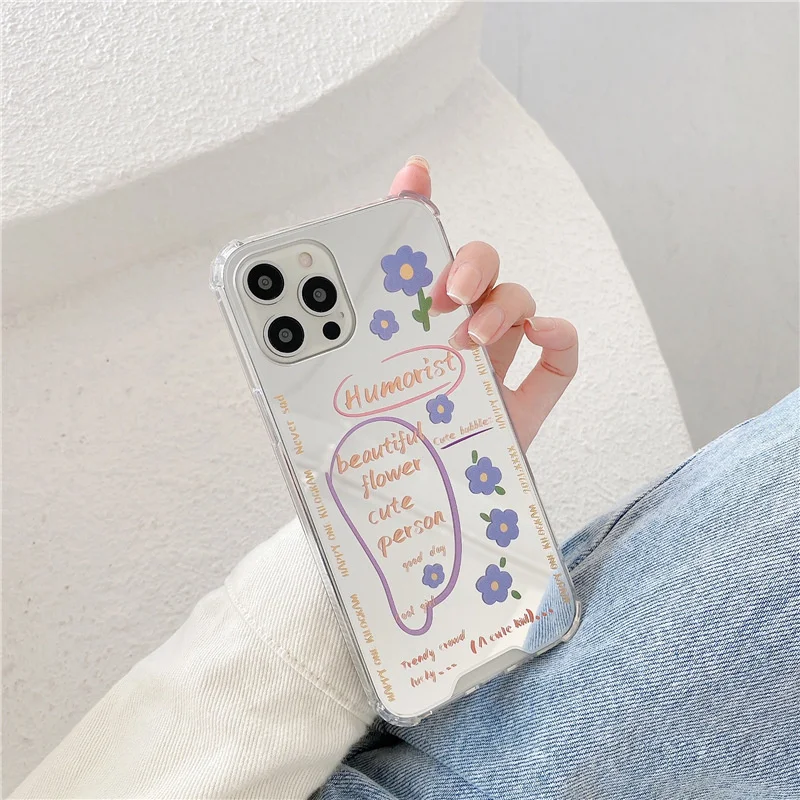 

Mirror simple flower for iphone 13 pro case XR / xsmax for iphone11 / 12 soft 78plus women