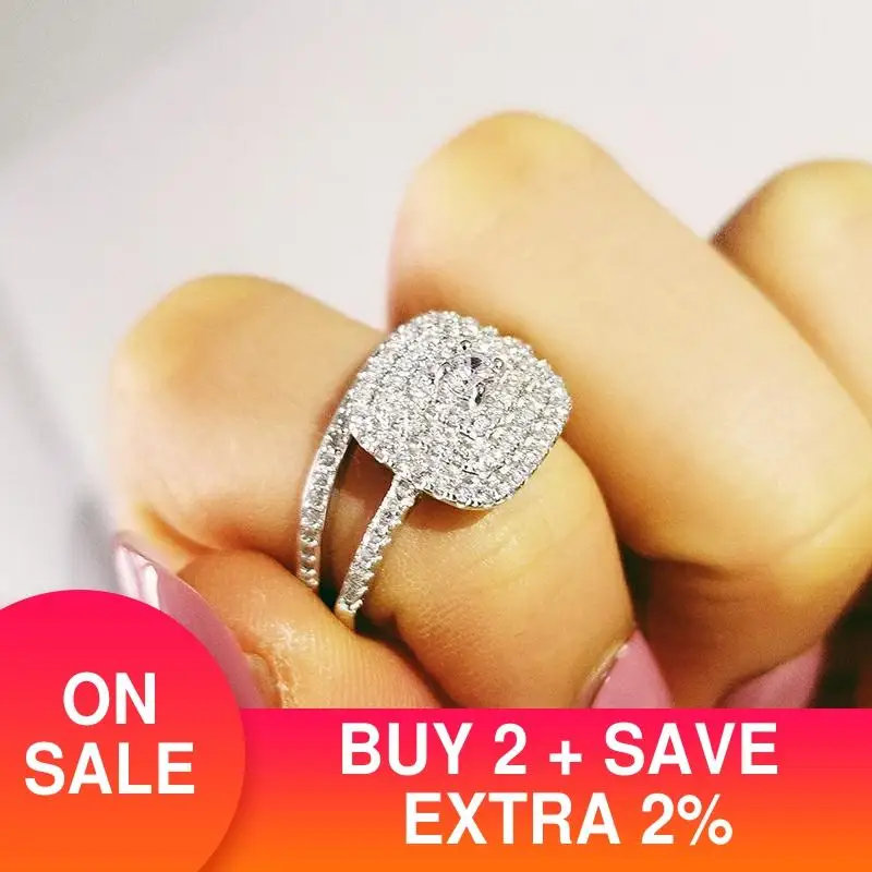 

2021 new luxury round 925 sterling silver wedding ring set for women lady anniversary gift jewelry wholesale R5167S