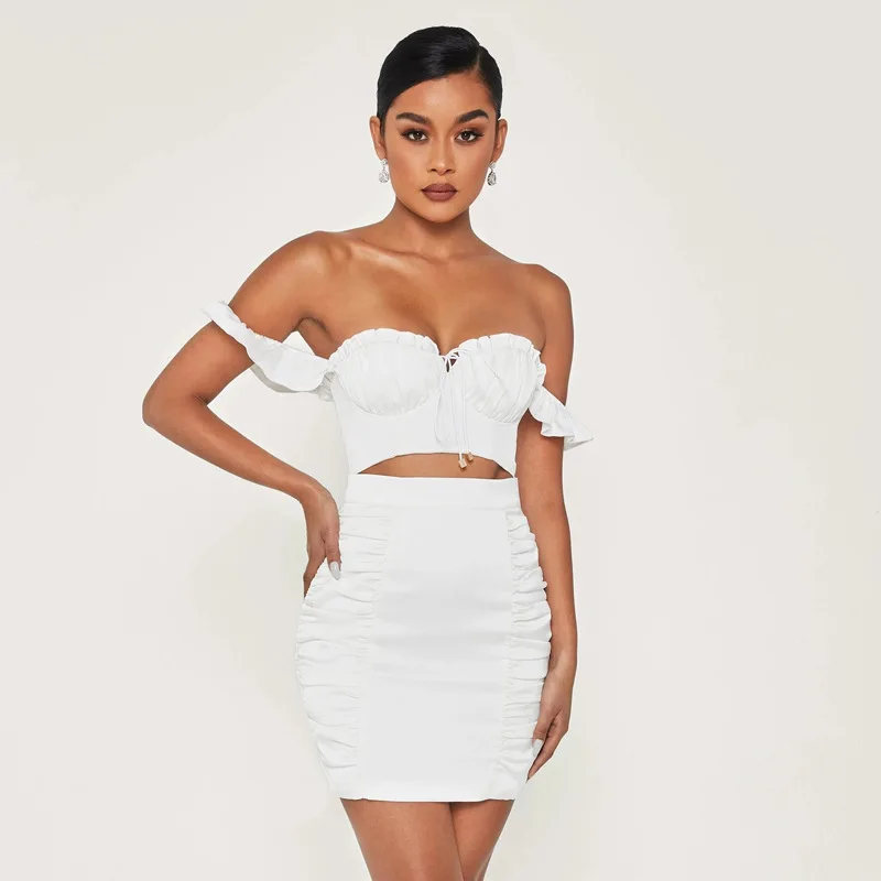 Женский летний костюм из двух предметов белый укороченный топ без рукавов с