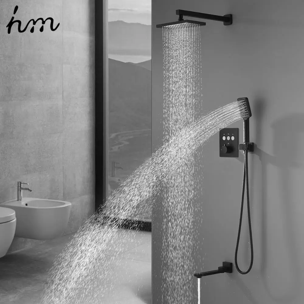 hm 10 &quotДождевая насадка для душа Кнопка Система Ванна Черный Смеситель дождя