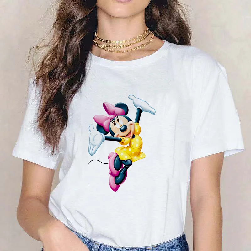 

Disney Cartoon Women Minnie Tshirt Summer Oversized Women T-Shirts Kawaii Streetwea Harajuku Short Sleeve Tee