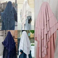 three layer turban islamic prayer hijab khimar muslim women niqab ramadan overhead dubai turkish one piece jilbab