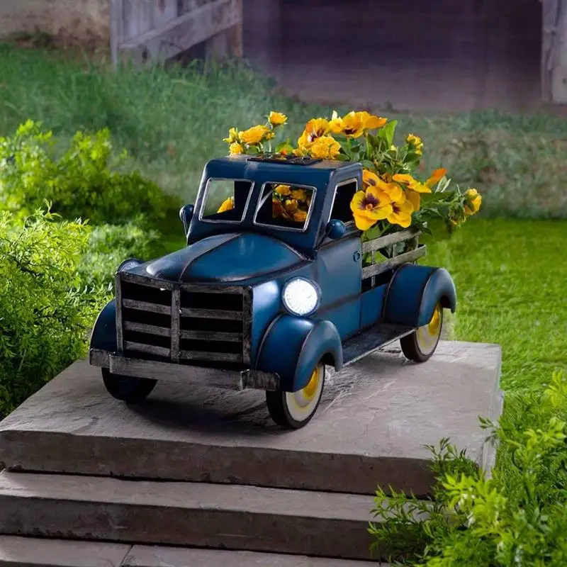 

Garden Decoration Solar Pickup Truck Retro Style Garden Ornaments With Car Lights Truck Flower Pot For Porch Patio
