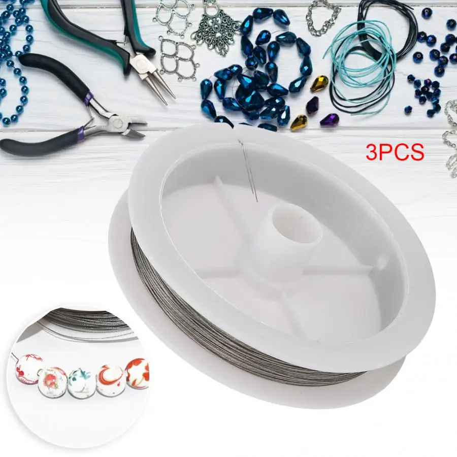 3 рулона 0 38 мм стальная проволока прочный шнур для бисероплетения DIY ожерелье
