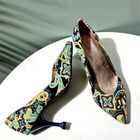 floral print women pointed toe pumps high heels stiletto shoes brand designer spring ladies party shoes plus size 44 45 46 47 48