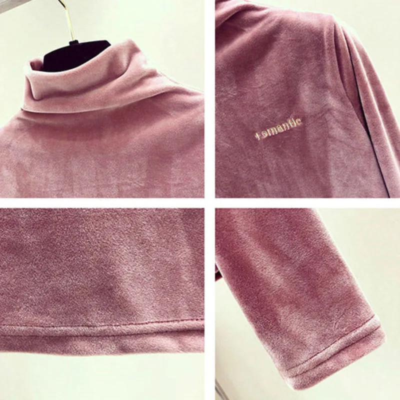 Золотой бархатный топ женский Высокий воротник осень и зима 2019 свободный свитер