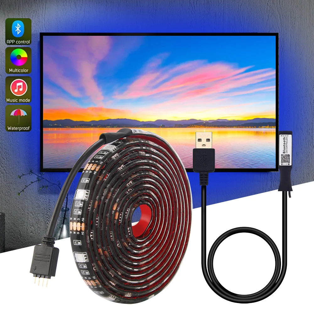 DC 5 В USB Bluetooth светодиодный светильник 5050 rgb лента приложение управление для телевизора подсветка гибкий светодиодный светильник датчик звука музыкальная лента